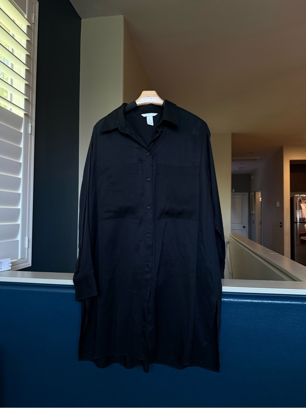 H&M Black Long Sleeve Button-Up Shirt Dress